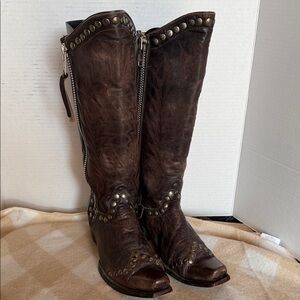 Old Gringo Rock Razz Dark Brown Leather Boots with Stud Accents
